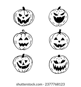 set of vector images. hand drawn halloween pumpkins. Halloween pumpkin doodle.
