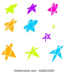 set of vector images hand-drawn neonic stars