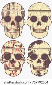 set of vector images of the human skull. brush strokes. grunge