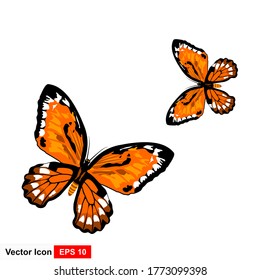 Set of vector images of icons of different-colored butterflies of different types in flat style.
