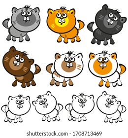 Set of vector images of kittens. Multi-colored.