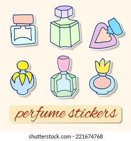 set of vector images of labels of bottles of perfume