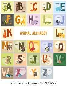 set of vector images with letters and animals for children