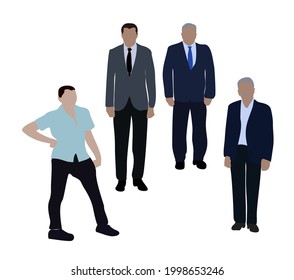 Set of vector images of men in business suits. Different poses of flat drawings of people