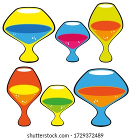 Set of vector images of multi-colored glasses with wine on a white background. Isolated drawings.