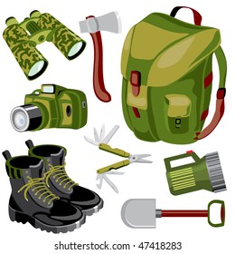 set of vector images of objects for a dangerous journey