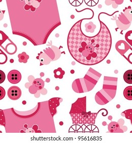 A set of vector images on the child's birth. Seamless background