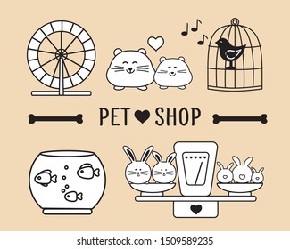 
Set of vector images on the theme of a pet shop.