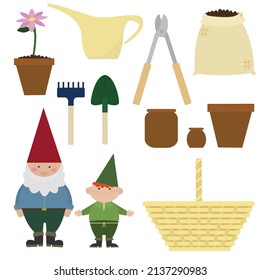 Set of vector images on the theme "Gardening" on a white background