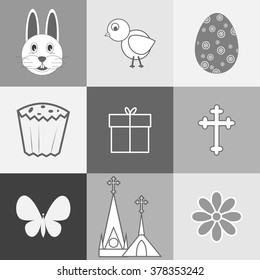 Set of vector images on the theme of Easter in monochrome tones 