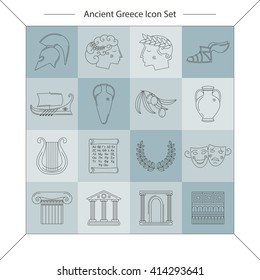 Set of vector images on the theme of ancient Greece. They can be used as logo design elements, as illustration for travel agencies.