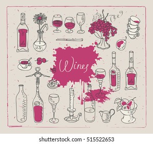 set of vector images on the theme of wine