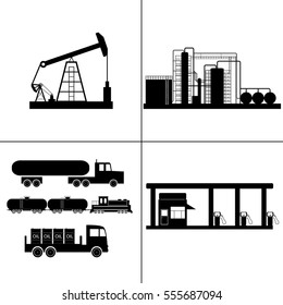 Set of vector images on the theme of the oil and gas industry.