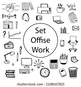 A set of vector images on a transparent background. Hand drawn office work elements.