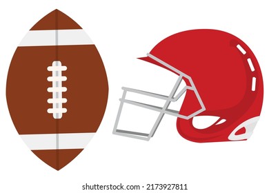 Set of vector images on a white background "Everything for American football and rugby": helmet and ball