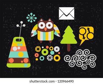 Set of vector images with owl. Clip art.