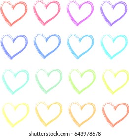 Set of vector images pastel hearts. Rainbow colors. Textile, blog decoration, banner, poster, wrapping paper.