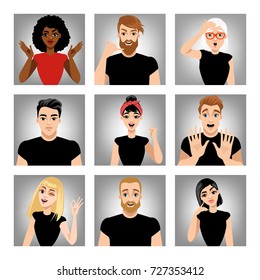 Set of vector images of people with different emotions. Avatars in cartoon style. 
