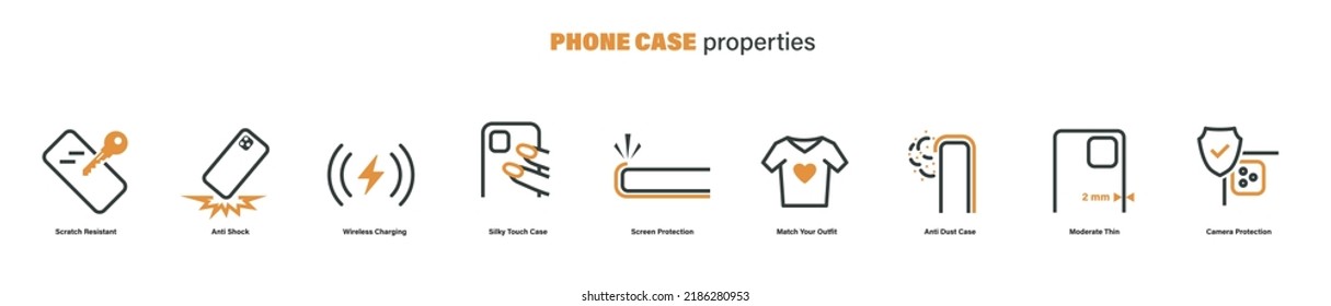 Set of vector images with phone case properties