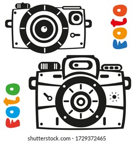 Set of vector images of retro cameras on a white background. Isolated drawings.