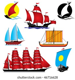 set of vector images of sailing ships