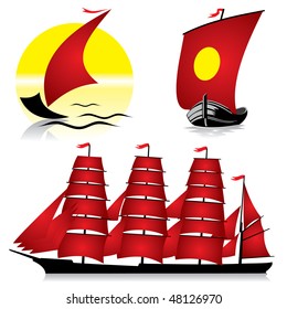  set of vector images of sailing ships