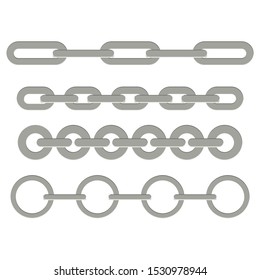 Set of vector images of steel chains of various shapes.