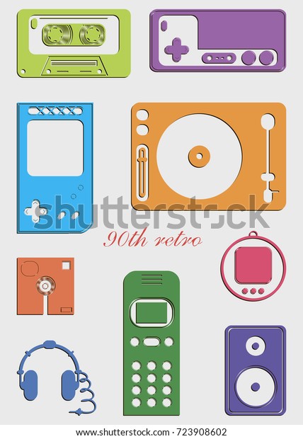 Set Vector Images Technologies 90s Can Royalty Free Stock Image