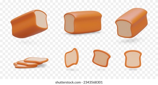 Set of vector images of toasted bread and slices. Sliced square bread in different positions. Templates for sandwiches. Icons for culinary sites, games. Advertising bakery, fast food