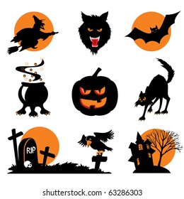 Set of vector images. Two-color icons of Halloween