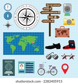 A set of vector images used for designing travel-related banners.