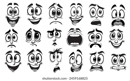 a set of vector images of various cartoon emotions. black and white