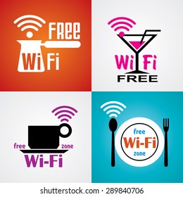 set vector images for wi-fi cafe and restaurant