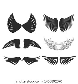 Set of vector images of wings. Symbol of bird, flight, angel.