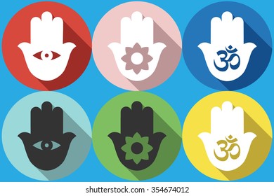 Set Vector Indian symbol of hamsa. Hand of fatima. Vector flat design.