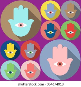 Set Vector Indian symbol of hamsa. Hand of fatima. Flat design.