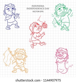 set vector indonesia independence day, greeting card design, doodle art, celebration