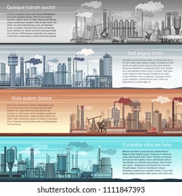 Set of vector industrial factory banners landscape. Abstract Factory, Oil and gas refinery, Chemical Manufacture. Inforgraphic template posters.