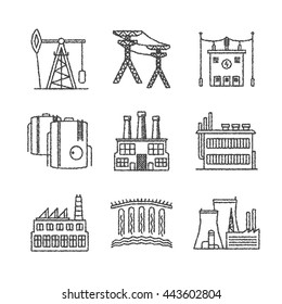 Set of vector industrial icons in sketch style