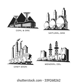 Set of vector industrial symbolic illustrations in flat style