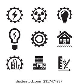 Un conjunto de iconos de la industria vectorial en negro.