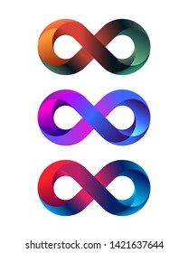 Set of vector infinity symbol icons. 3d logo design. Limitless sign icon.