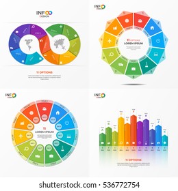 Set of vector infographic 11 options templates for presentations, advertising, layouts, annual reports. 