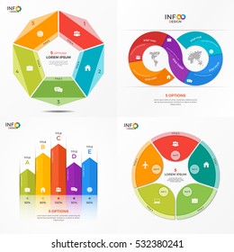 Set of vector infographic 5 options templates for presentations, advertising, layouts, annual reports. 