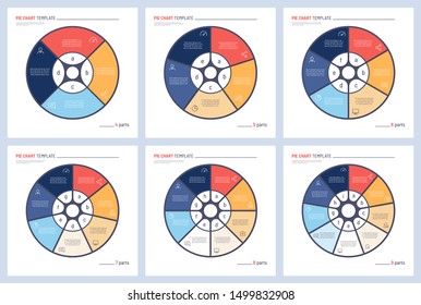 Set of vector infographic circle chart templates. 4 5 6 7 8 9 parts.