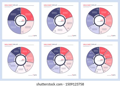 Set of vector infographic circle chart templates. 4 5 6 7 8 9 parts.