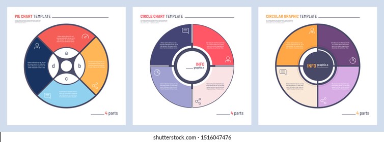 Set of vector infographic circle chart templates. 4 parts.