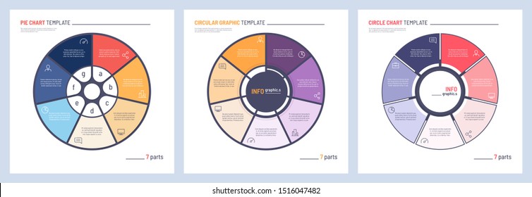 Set of vector infographic circle chart templates. 7 parts.