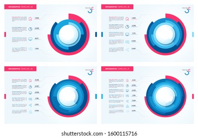 Set of vector infographic circle charts. 4 5 6 7 options.
