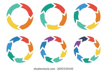 Set of vector infographic circle templates. Business infographics. Circular arrows with 4-9 steps, options. Circle arrows modern infographic set. Business presentation. Vector illustration.